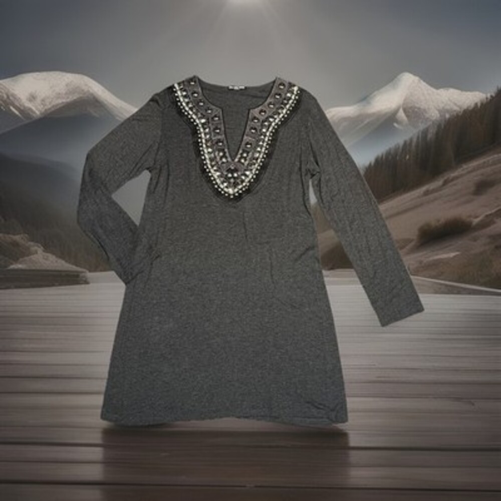 cha cha vente Med Dress/Tunic, Studded & Ribbon Detail, Charcoal